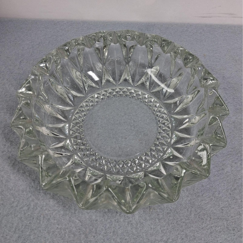 KIG Clear Glass Ashtray Heavy Sawtooth / Starburst Rim Vintage
